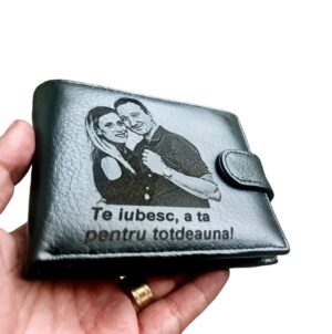 Portofel Personalizat 'Te iubesc pnnb', barbati, piele naturala , negru