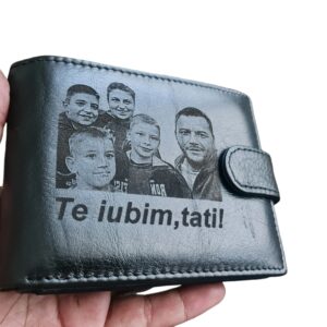 Portofel Personalizat 'Te iubim Tati 2', barbati, piele naturala , negru