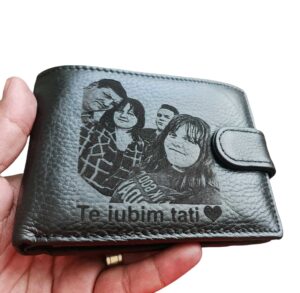 Portofel Personalizat 'Te iubim Tati 3', barbati, piele naturala , negru