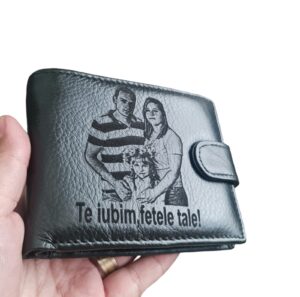 Portofel Personalizat 'Te iubim fetele tale', barbati, piele naturala , negru