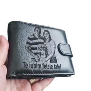Portofel Personalizat 'Te iubim fetele tale', barbati, piele naturala , negru