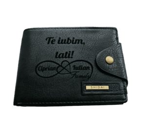 Portofel Personalizat 'Te iubim tati penb 2', barbati, piele, cu capsa, negru