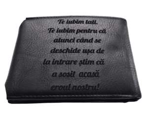 Portofel Personalizat 'Te iubim tati penb', barbati, piele, cu capsa, negru