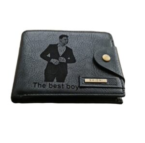 Portofel Personalizat 'The best boy', barbati, piele , cu capsa, negru