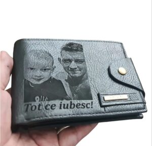 Portofel Personalizat 'Tot ce iubesc', barbati, piele , cu capsa, negru