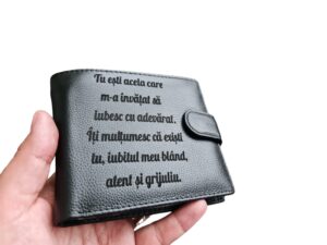 Portofel Personalizat 'Tu esti acela care', barbati, piele naturala , negru