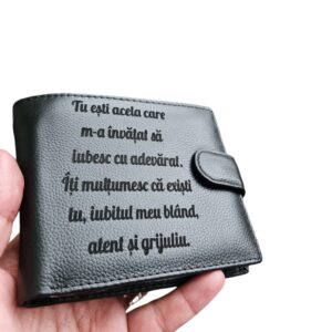 Portofel Personalizat 'Tu esti acela care', barbati, piele naturala , negru