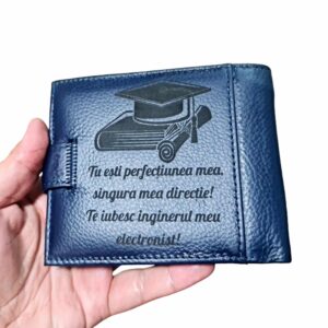 Portofel Personalizat 'Tu esti perfectiunea mea', barbati, piele naturala , albastru