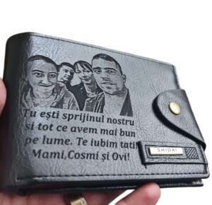 Portofel Personalizat 'Tu esti sprijinul nostru', barbati, piele , cu capsa, negru