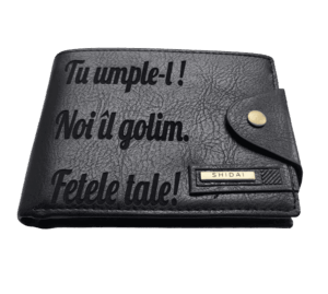 Portofel Personalizat 'Tu umple-l', barbati, piele, cu capsa, negru