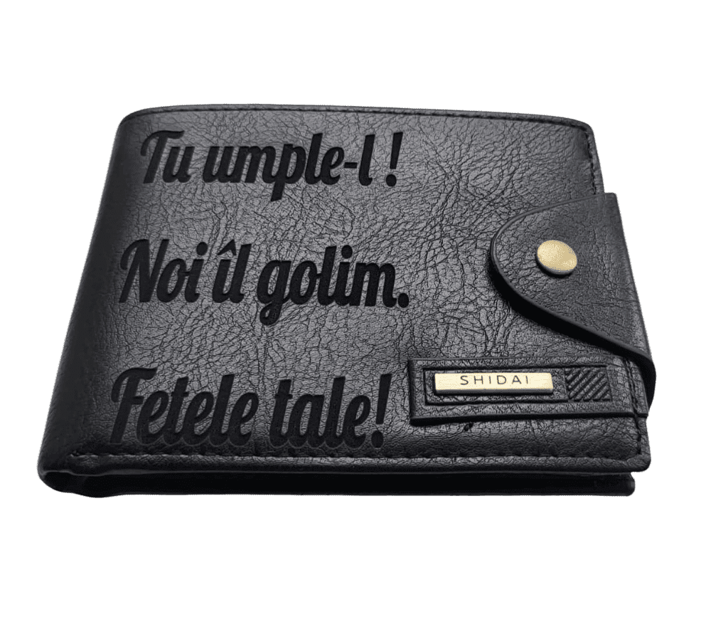 Portofel Personalizat 'Tu umple-l', barbati, piele, cu capsa, negru