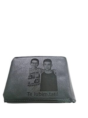 Portofel Personalizat cu poza e16, barbati, piele, cu capsa, negru