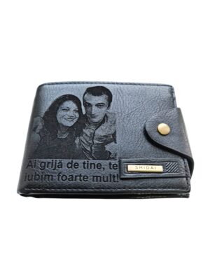 Portofel Personalizat cu poza e24, barbati, piele, cu capsa, negru