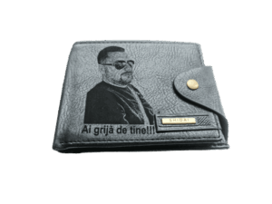 Portofel Personalizat cu poza e28, barbati, piele, cu capsa, negru