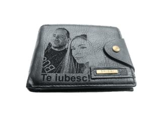 Portofel Personalizat cu poza e30, barbati, piele, cu capsa, negru