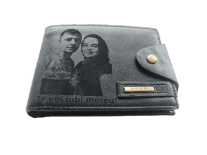 Portofel Personalizat cu poza e31, barbati, piele, cu capsa, negru