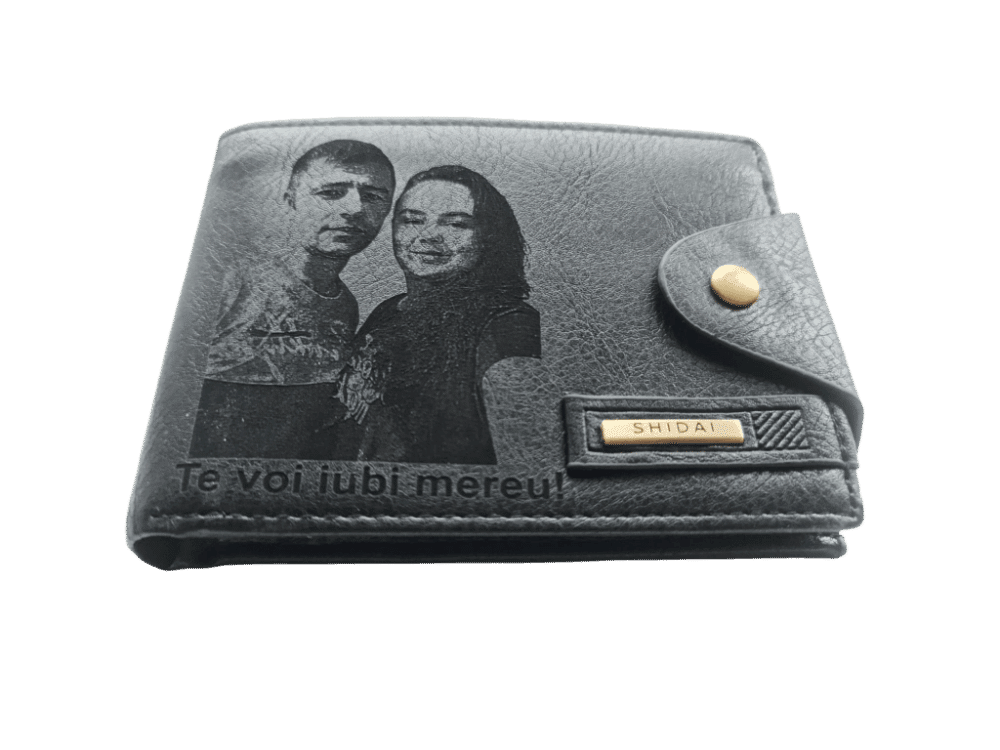 Portofel Personalizat cu poza e31, barbati, piele, cu capsa, negru