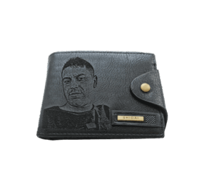 Portofel Personalizat cu poza e34, barbati, piele, cu capsa, negru