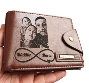 Portofel Personalizat cu poza e45, barbati, piele , cu capsa, maro