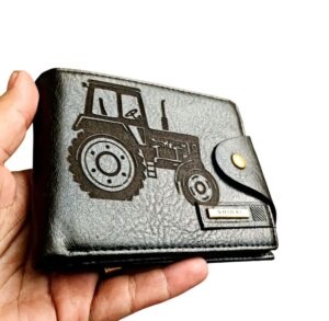 Portofel Personalizat cu poza e49 tractor, barbati, piele , cu capsa, negru