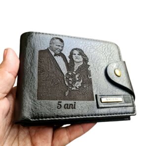 Portofel Personalizat cu poza e50 5 ani, barbati, piele , cu capsa, negru