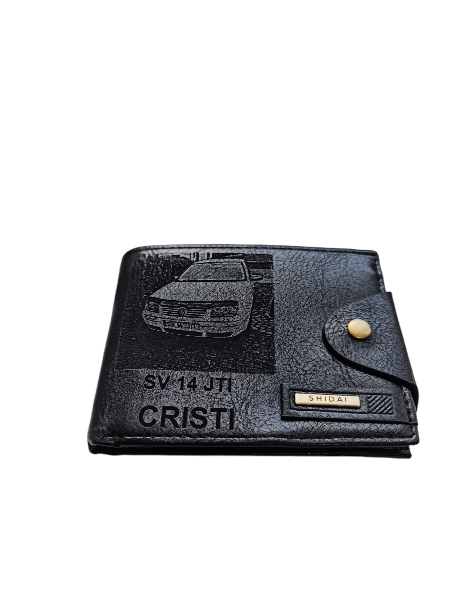 Portofel Personalizat numar auto 6, barbati, piele , cu capsa, negru