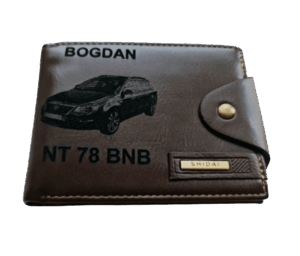 Portofel Personalizat numar auto 7, barbati, piele , cu capsa, maro