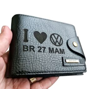 Portofel Personalizat numar auto 9, barbati, piele , cu capsa, negru
