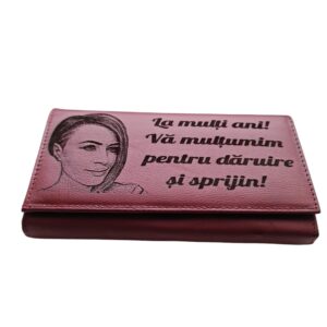Portofel Personalizat 'La multi ani', dama, piele naturala, rosu