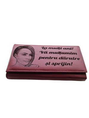Portofel Personalizat 'La multi ani', dama, piele naturala, rosu