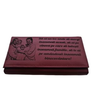 Portofel Personalizat 'Sa ai un loc', dama, piele naturala, rosu