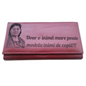 Portofel Personalizat 'Doar o inima', dama, piele naturala, rosu