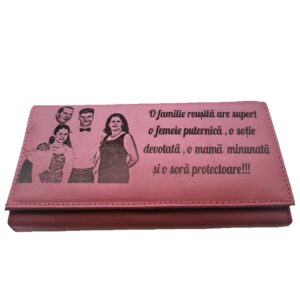 Portofel Personalizat 'O familie reusita', dama, piele naturala, rosu