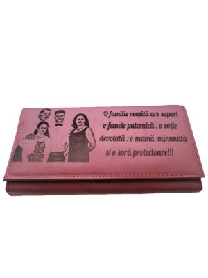 Portofel Personalizat 'O familie reusita', dama, piele naturala, rosu