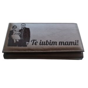 Portofel Personalizat 'Te iubim mami', dama, piele natural, maro