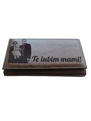 Portofel Personalizat 'Te iubim mami', dama, piele natural, maro