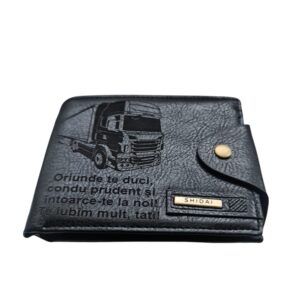 Portofel Personalizat 'Oriunde te duci', barbati, piele , cu capsa, negru