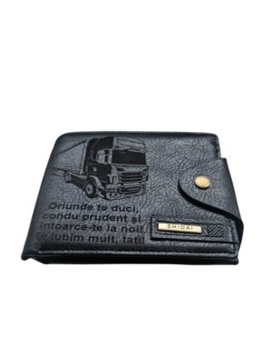 Portofel Personalizat 'Oriunde te duci', barbati, piele , cu capsa, negru