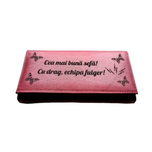 Portofel Personalizat 'Cu drag' , dama, piele naturala, rosu