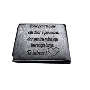 Portofel Personalizat 'Pentru mine', barbati, piele , cu capsa, negru