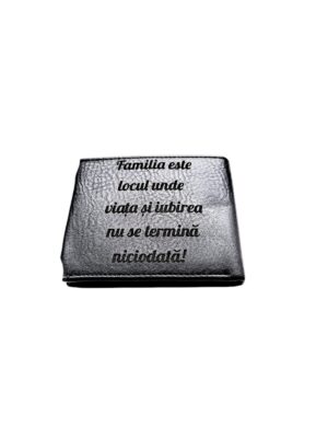 Portofel Personalizat 'Familia este', barbati, piele , cu capsa, negru