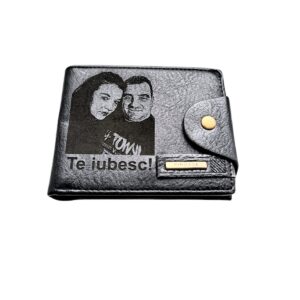 Portofel Personalizat cu poza e8, barbati, piele , cu capsa, negru