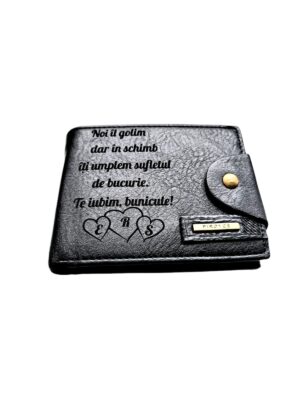 Portofel Personalizat 'Noi il golim', barbati, piele , cu capsa, negru