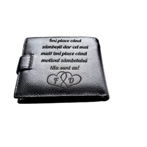 Portofel Personalizat 'Imi place cand', barbati, piele naturala , negru