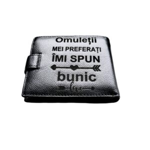 Portofel Personalizat 'Imi spun bunic', barbati, piele naturala , negru