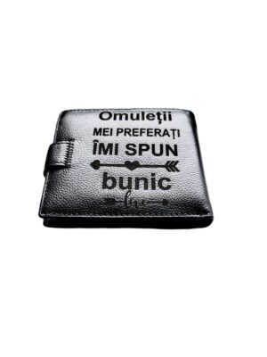 Portofel Personalizat 'Imi spun bunic', barbati, piele naturala , negru