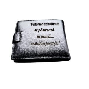 Portofel Personalizat 'In inima', barbati, piele naturala , negru