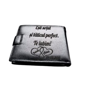 Portofel Personalizat 'Taticul perfect', barbati, piele naturala , negru