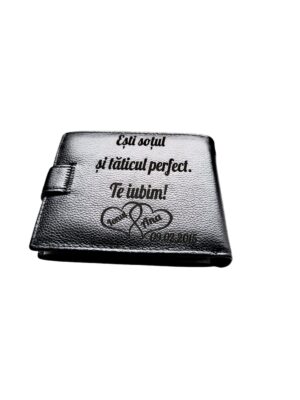 Portofel Personalizat 'Taticul perfect', barbati, piele naturala , negru