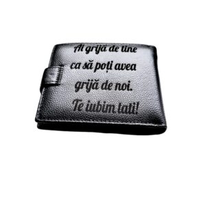 Portofel Personalizat 'Ai grija', barbati, piele naturala , negru